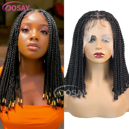 10" Short Bob Braided Wigs Synthetic Full Lace Braids Wig For Black Women Jumbo Knotless Box Cornrow Braids Wigs Lace Front Wig