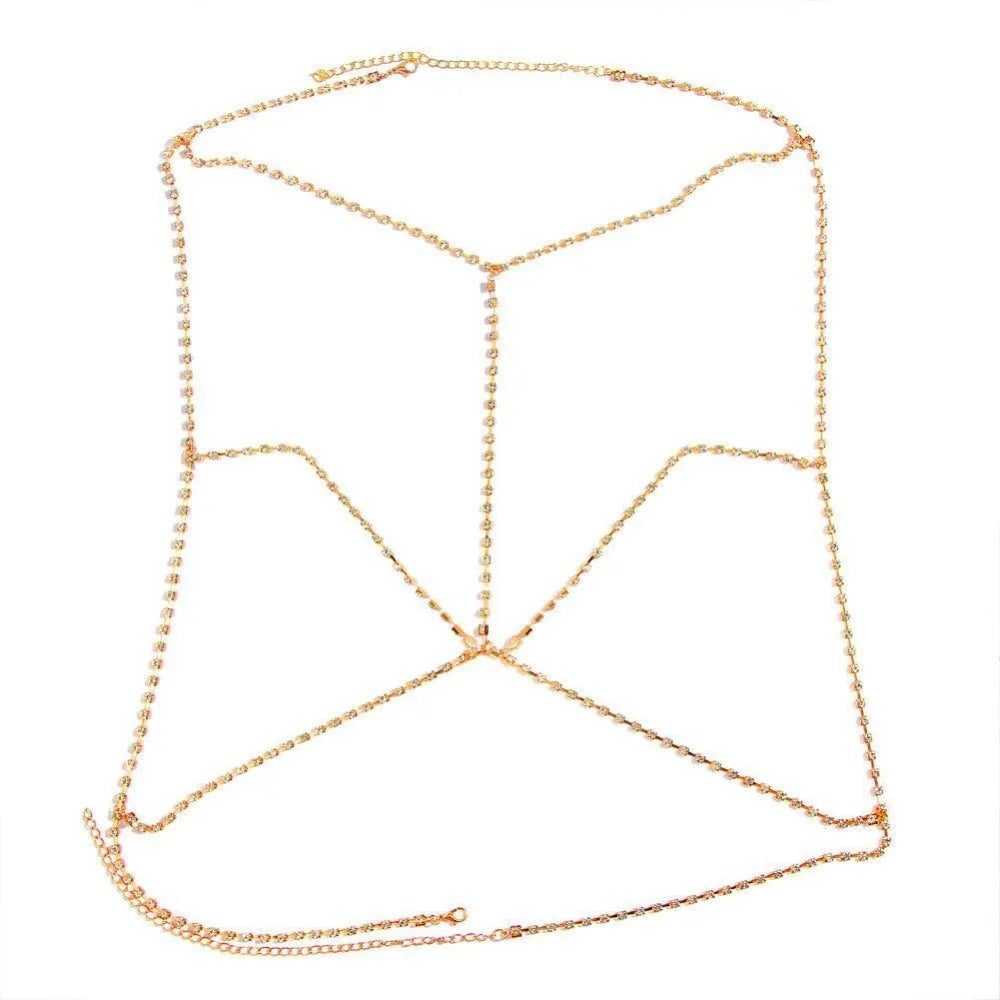 Glitter Zircon Body Chain Electroplate Bead Waist Belly Belt Chain Geometric Gold/Silver Bikini Chest Chain