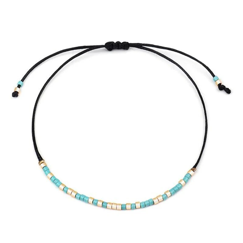 Bohemian Small Acrylic Beads Ankle Bracelet Hand Braided Ethnic Halhal Foot Jewelry For Women Summer Beach Anklet Accessories