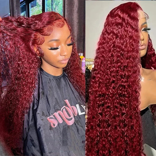 13x4 13x6 Deep Curly HD Lace Frontal Wig Transparent 99J Burgundy Curly Lace Front Wigs Red Colored Deep Wave Human Hair Wigs