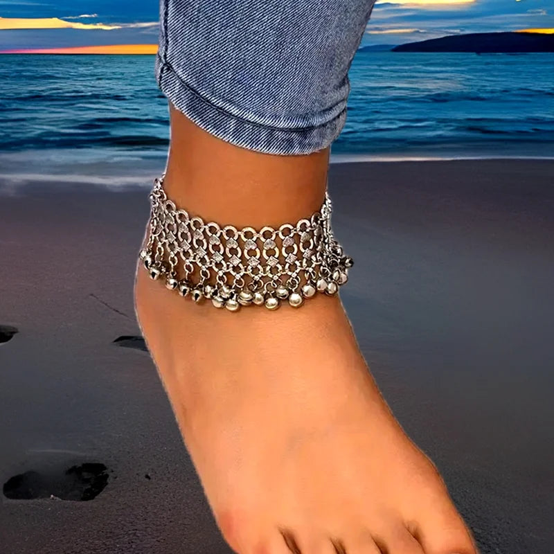 Ethnic Style Summer Beach Accessories Ankle Bracelets For Women Bohemian Retro Bell Tassel Anklet Chain Foot Jewelry